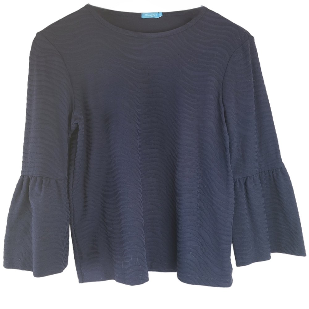 J.McLaughlin Textured Bell Sleeve Blouse Navy Size XSM